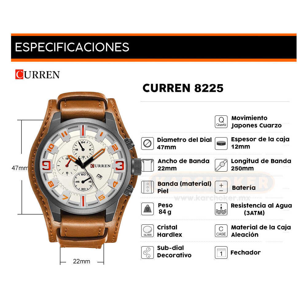 Reloj curren 8225 hombre cuero.